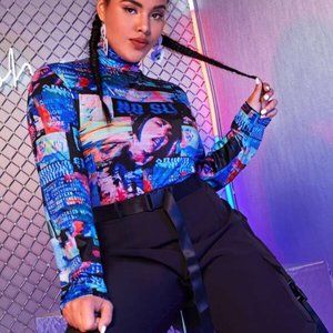 Plus Graphic Print High Neck Tee